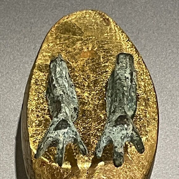 Antique Egyptian Thoth As Ibis Bronze & Wood Gold Leaf Gilt Bird Figurine Estate - Picture 15 of 16